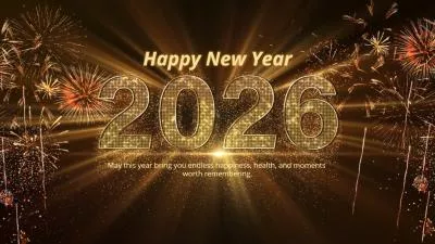Clock Countdown Shining Golden Elegant Happy New Year Greeting Wish Card Intro