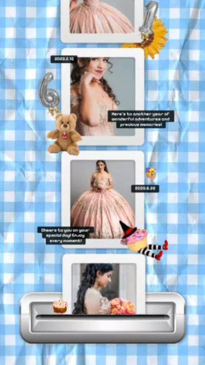 Cute Blue Pink Pattern Girl Happy Birthday Photo Collage Social Media Reel