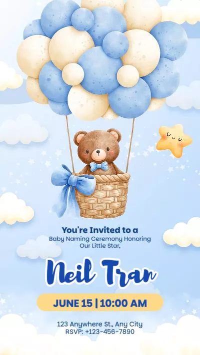 Cute Cartoon Baby Naming Ceremony Invitation Card