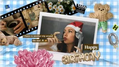 Cute Grid Polaroid Girl Happy Birthday Photo Collage Slideshow
