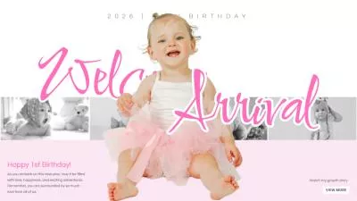 Cute Pink Baby One Year Birthday Celebration Wishes Photo Collage Slideshow