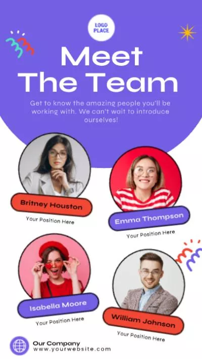  Cute Purple Meet The Team Intro Instagram Story