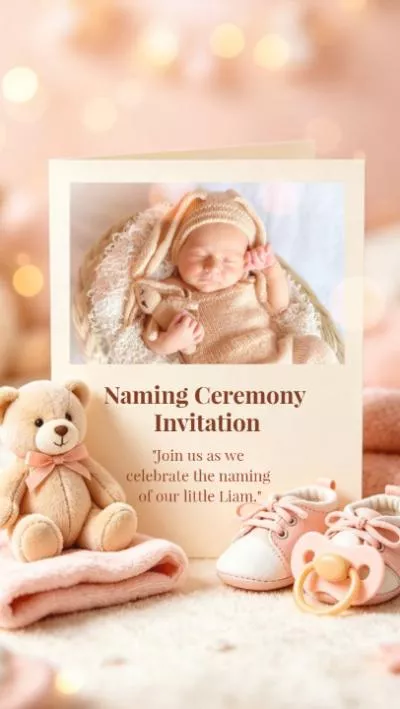 Cute Warm Family Baby Naming Ceremony Invitation Photo Tiktok Instagram Reel