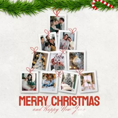  Cute Warm Merry Christmas New Year Family Holiday Photo Collage Instagram Post
