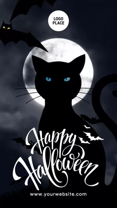  Dark Night Castle Witch Cat Happy Halloween Party Instagram Story