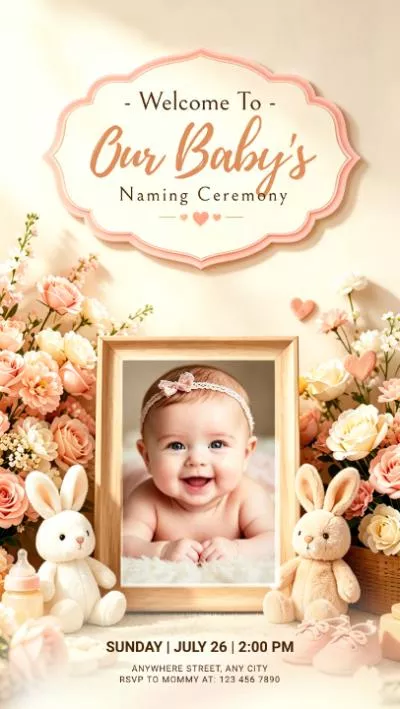 Elegant Flowers Warm Baby Naming Ceremony Invitation Social Media Tiktok
