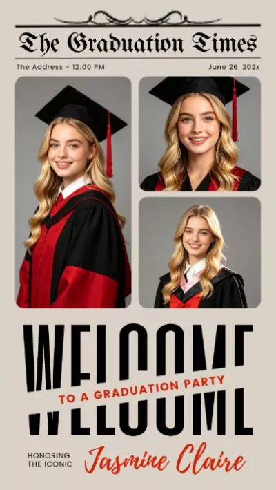 Fashion Newspaper Magazine Style Graduation Party Invitation Social Media Reel