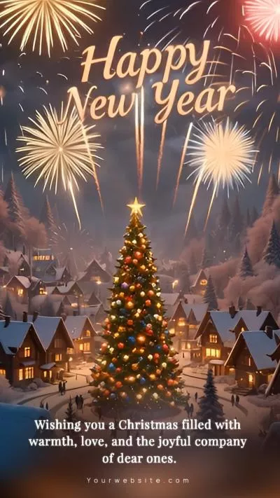 Firework Glitter Merry Christmas Happy New Year Greeting Social Media Reel