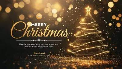 Gold Bokeh Christmas Tree Holiday New Year Business Greeting Card Intro