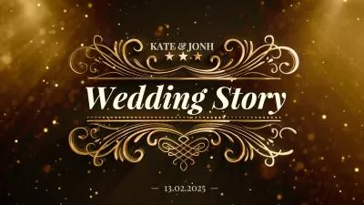 Gold Bokeh Glitter Wedding Story Photo Collage Slideshow