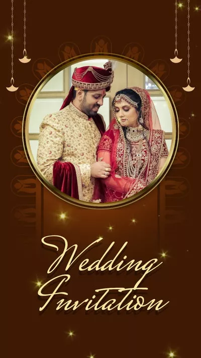 Gold Brown India Wedding Invitation
