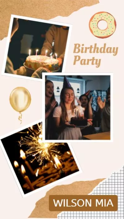 Gold Photo Collage Birthday Party Invitation