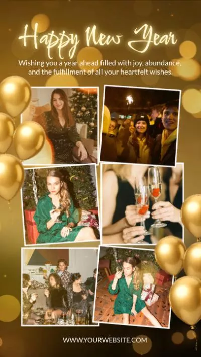  Golden Bokeh Photo Collage New Year Holiday Greeting Mobile Video