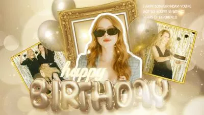 Golden Dreamy Balloon Happy 50th Birthday Wishes Photo Collage Slideshow