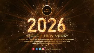 Golden Luxury Number New Year 2026 Countdown Holiday Greeting Message Intro