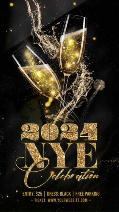 Golden New Year Eve 2024 Celebration Event Party Invite Intro