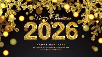 Golden Snowflake Glitter Welcome 2026 Happy New Year Wish Intro