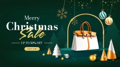 Green Gold Gift Merry Christmas Holiday Business Big Discount Sale Promo