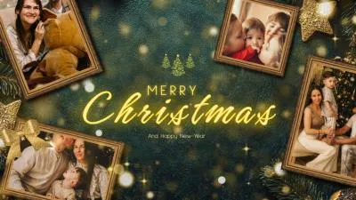 Green Merry Christmas Holiday Wishes Family Friends Slideshow Collage Photo