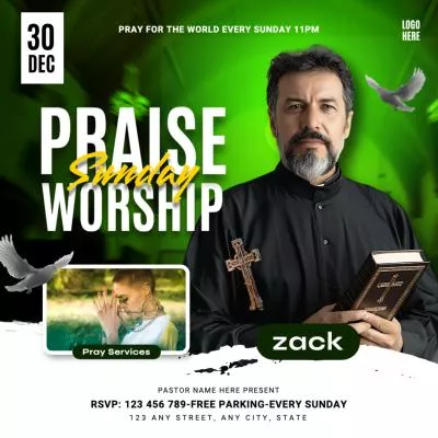 グリーン・プレイアー・ワーシップ・サンデー・チャーチ・カンファレンス・牧師・プロモーション・ソーシャルメディア投稿