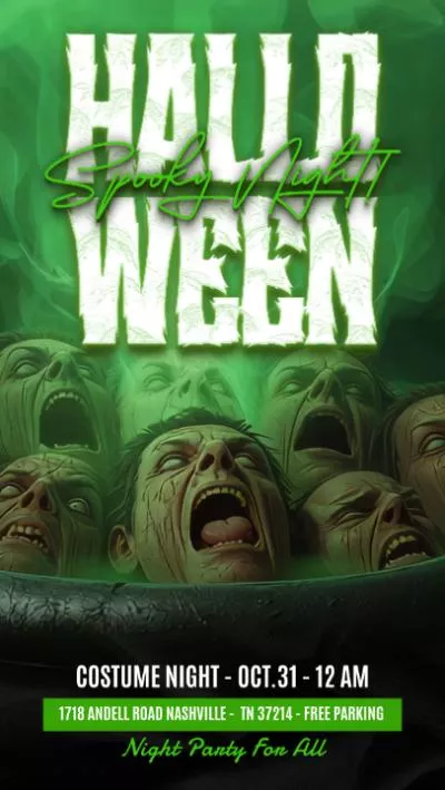 Green Spooky Horror Zombie Halloween Party Night Invitation Card