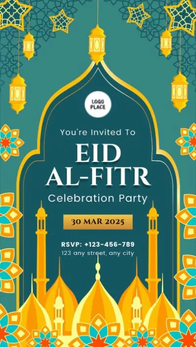  Green Yellow Happy Eid Al Fitr Celebrate Party Invite Business Instagram Story