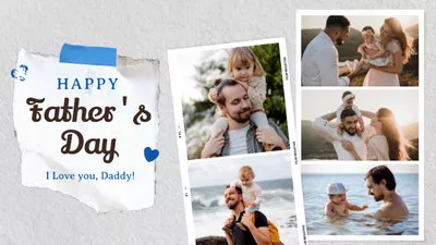 幸福家庭庆祝父亲节照片拼贴幻灯片