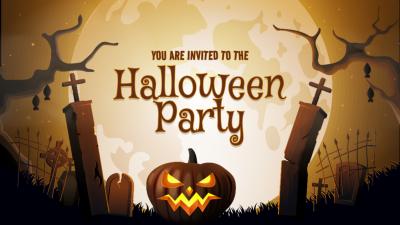 Happy Halloween Party Invite in Orange Black Illustrative Style