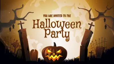 Happy Halloween Party Invite in Orange Black Illustrative Style