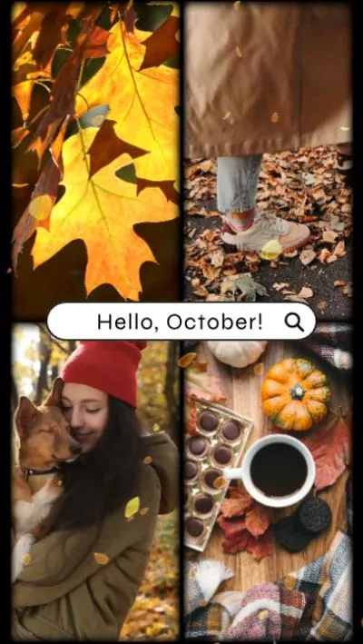  Hello October Autumn Life Collage Vlog Cover Maple Leaf Instagram Story