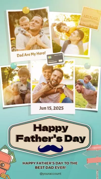  Life Photo Travel Memorise Happy Fathers Day Greeting Card Photo Collage Social Video