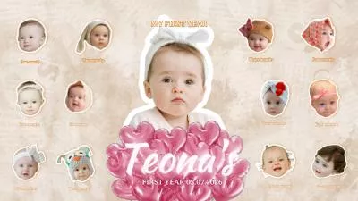 Pink Baby First Birthday Photo Memory Collage Slideshow
