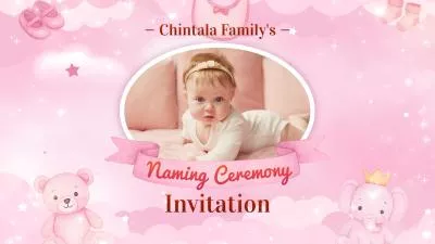 Pink Cartoon Baby Naming Ceremony Invitation Slideshow