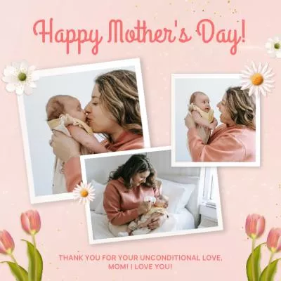 Pink Floral Happy Mothers Day Love Moment Photo Collage Slideshow Instagram Post