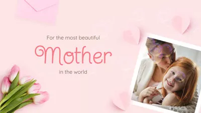 Presentación de Saludo para el Día de la Madre con Diseño Floral en Rosa