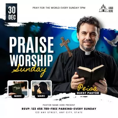 賛美礼拝、日曜教会会議、チラシ、ソーシャルメディア投稿