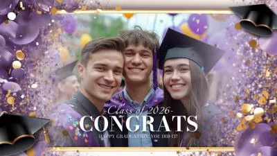 Purple Gold Glitter Happy Graduation Celebrate Gathering Event Invitation Slideshow