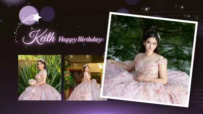 Purple Quinceanera 15th Birthday Celebration Wishes Greeting Slideshow Collage Spanish