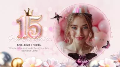 Quinceanera Spanish Girl 15th Birthday Greeting Wishes Photo Collage Slideshow