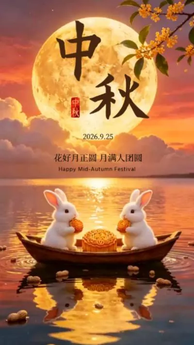 Rabbit Osmanthus Fragrans Traditional Chinese Mid Autumn Festival Celebration Greeting Card