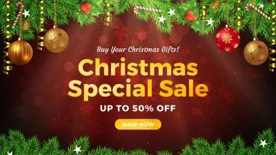 Realistic Golden Merry Christmas Xmas Holiday Shop Promo