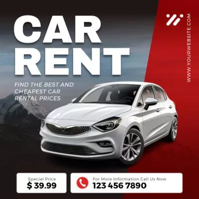  Red Fire Car Rent Business Sevices Promo Instagram Linkedin Post