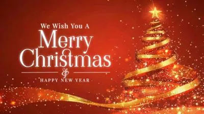 Red Gold Elegant Merry Christmas Tree Happy New Year Business Wishes Slideshow