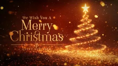 Red Gold Particle Merry Christmas Tree Happy New Year Greeting Message Slideshow
