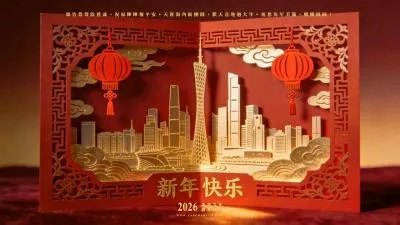 Red Paper Cutting Happy Chinese New Year Celebrate Card Message Business Intro