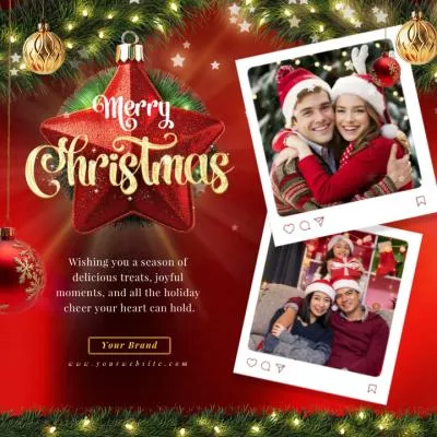 Red Star Merry Christmas Tree Holiday Greeting Photo Collage Instagram Post