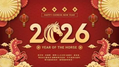 Red Yellow Horse 2026 Chinese New Year Business Greeting Message Card Intro