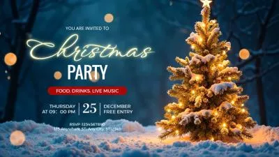 Simple Merry Christmas Party Invitation Business Winter Snow Card