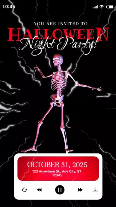 Skeleton Ghost Dance Halloween Lightning Music Party Night Invitation Instagram Story Video