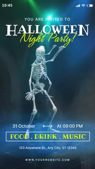 Skeleton Ghost Dance Halloween Music Party Night Invitation Instagram Story Video